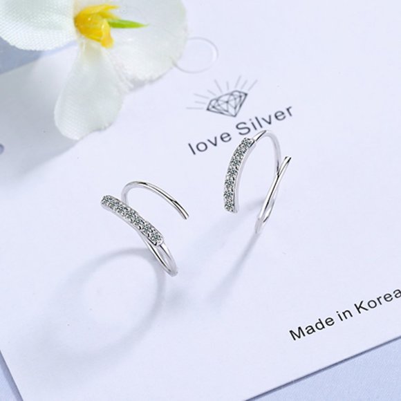 NEW 925 Sterling Silver Pave Diamond Hoop Earrings - Picture 5 of 9